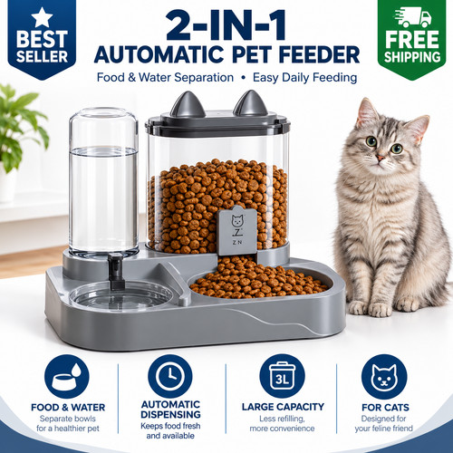 Automatic cat feeder - 2-in-1,